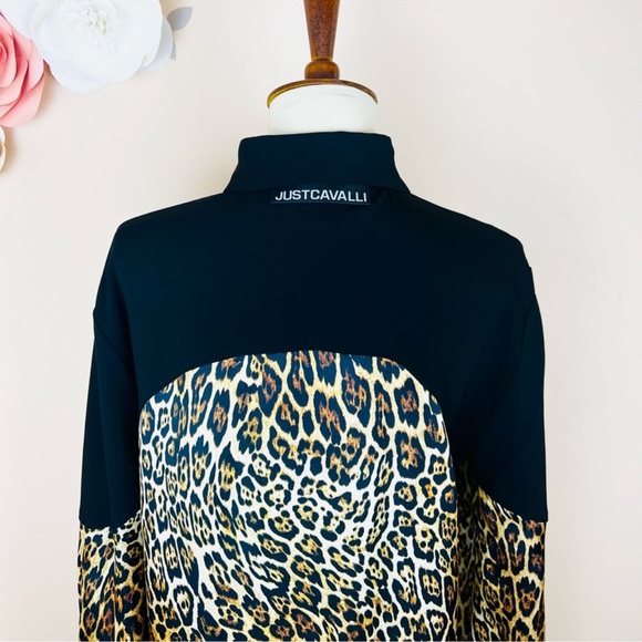 New! JUST CAVALLI Logo Color Block Animal Print Button Up Shirt Blouse - Picture 8 of 11